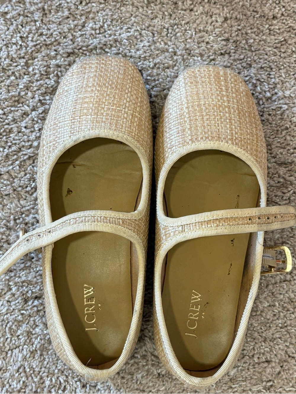 J. Crew Girls' Cream Woven Mary Jane Flats with Buckle Strap